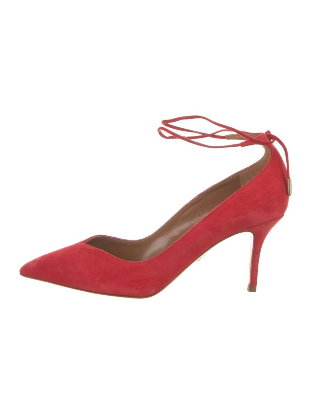 Aquazzura Red Suede Pointed Toe Wrap Ankle Tie Pumps Stiletto Heel Size 38